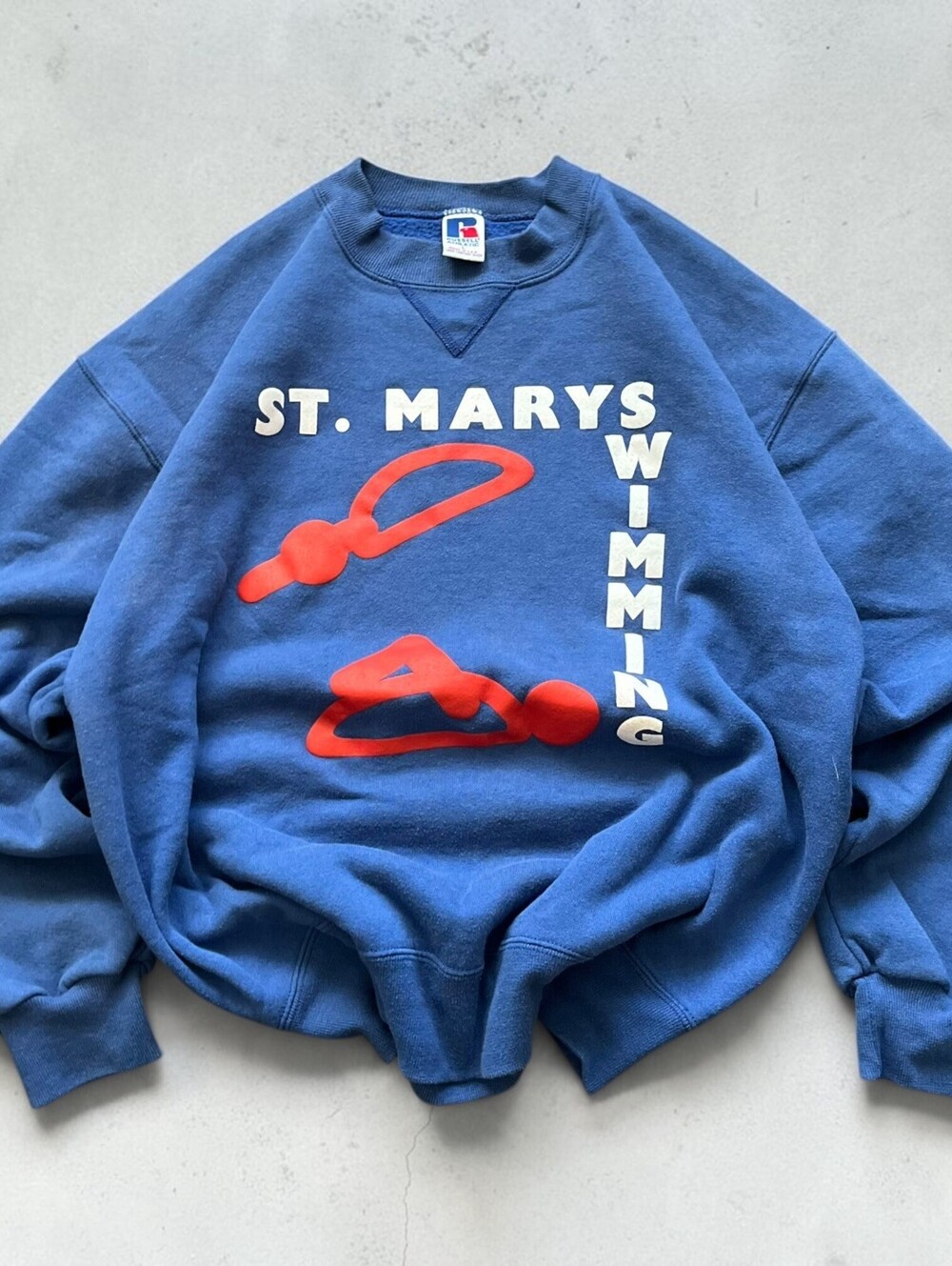 Vintage 90s St. Mary's Swimming Russell Athletic Crewneck Sweater Large USA Blue